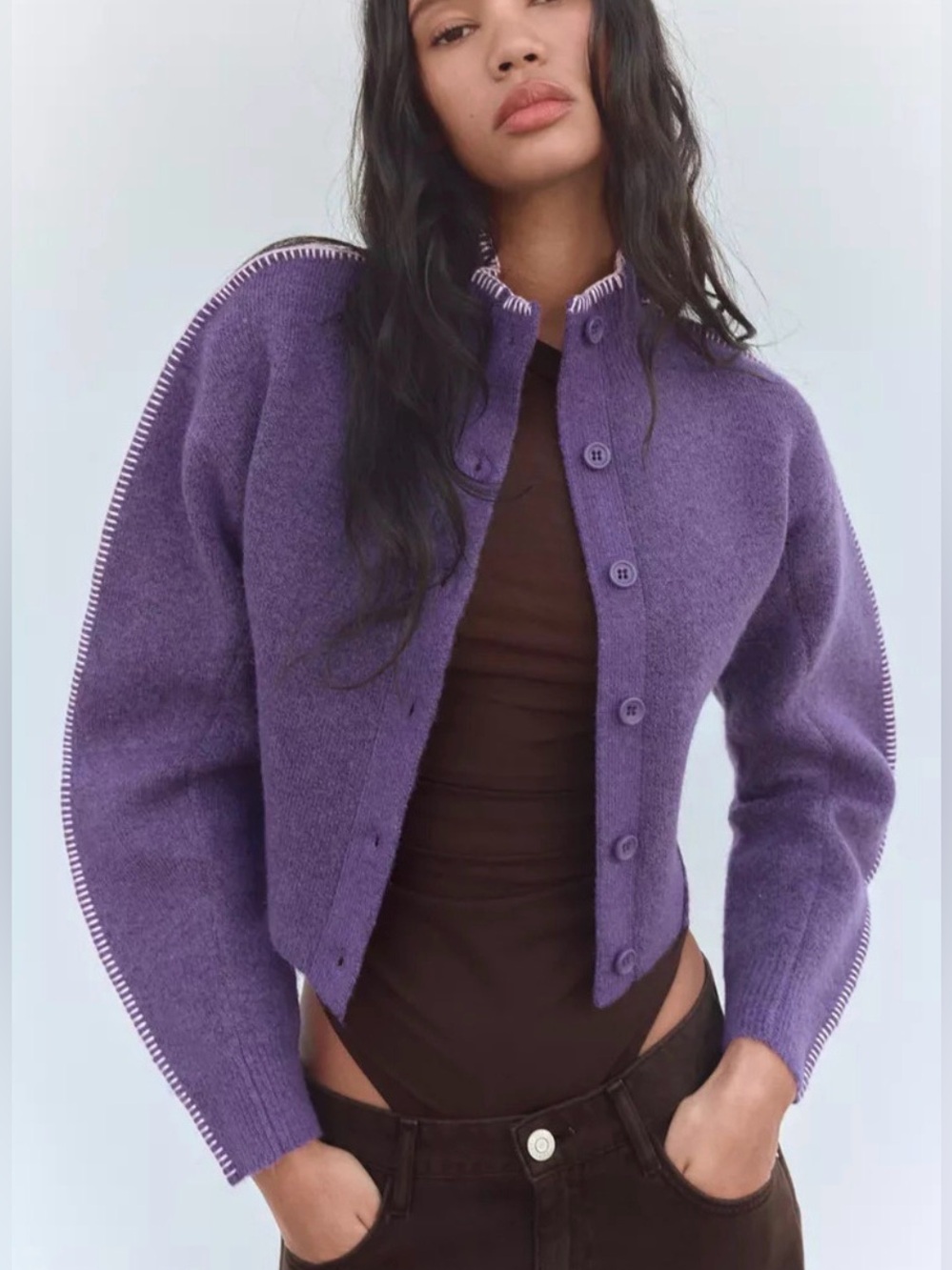 Zara High Collar & Balloon sleeves Cardigan , Size M